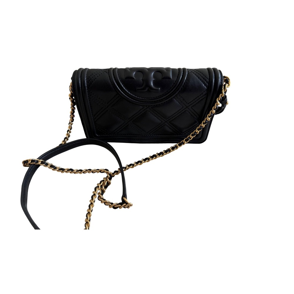 Tory Burch Fleming Crossbody Purse Soft Wallet Leather Black